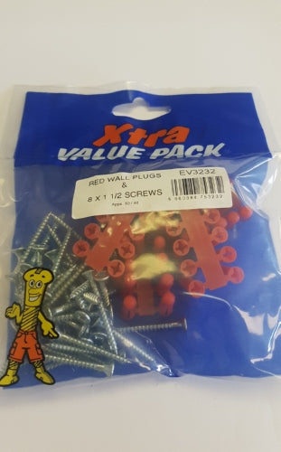 Xtra Value Packs  Red Plugs & 8 x 1 1/2 Screws  40 of each