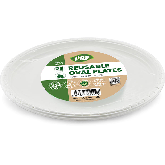 Plastic Oval Plate White 26cm 6pc