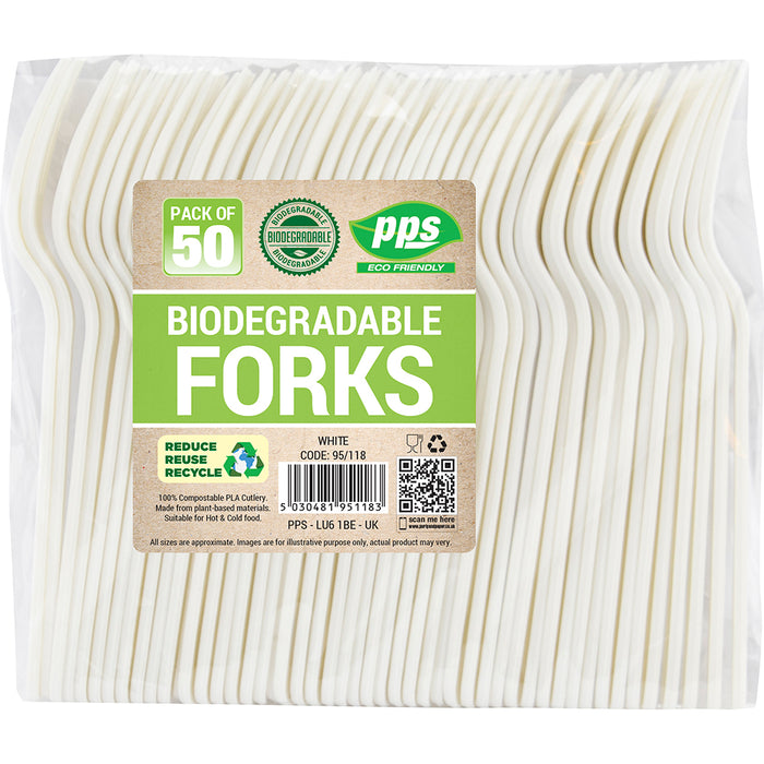 Forks Plastic White Bio Degradable 50pc