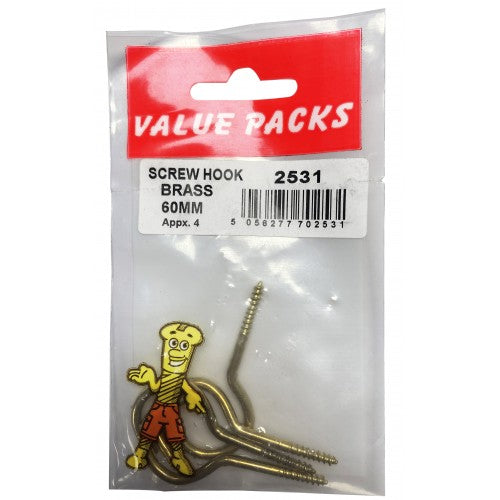 Screw Hooks Brassed 60mm