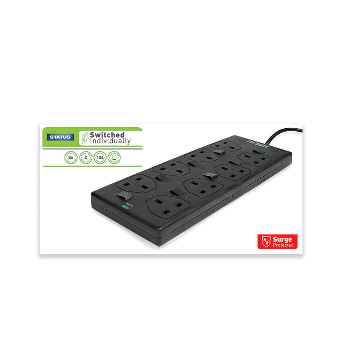 Extension Socket Individually Switched Black Neon Indicator