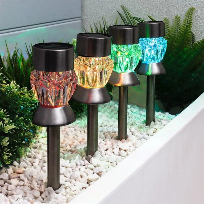 Solar Round Crystal Stake Lights 4pc