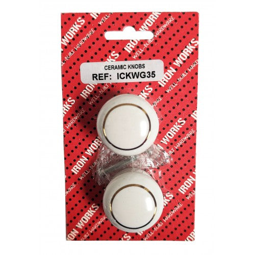 Ceramic Knob White Goldline 35mm