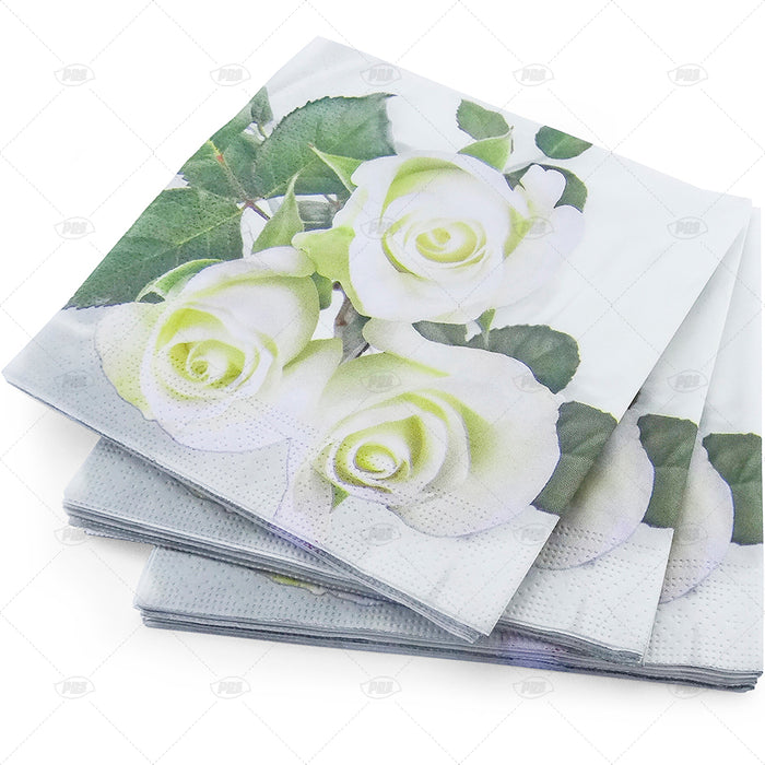Napkins Design 3ply White Rose 33cm 12pc