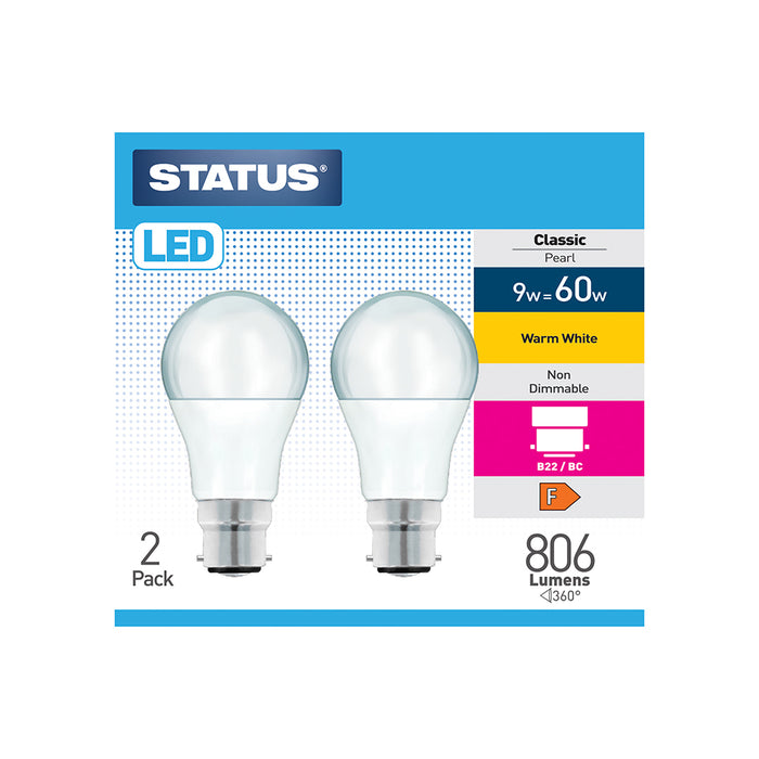 LED Light Bulb BC 9w = 60w 2pc