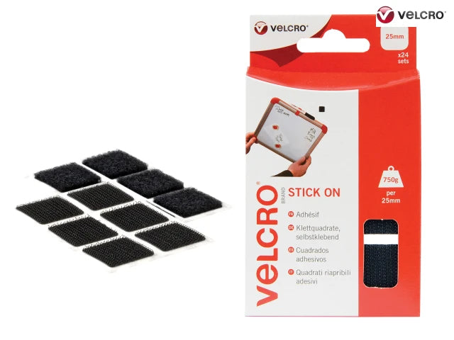 Hook & Loop Stick On Square 24pcs