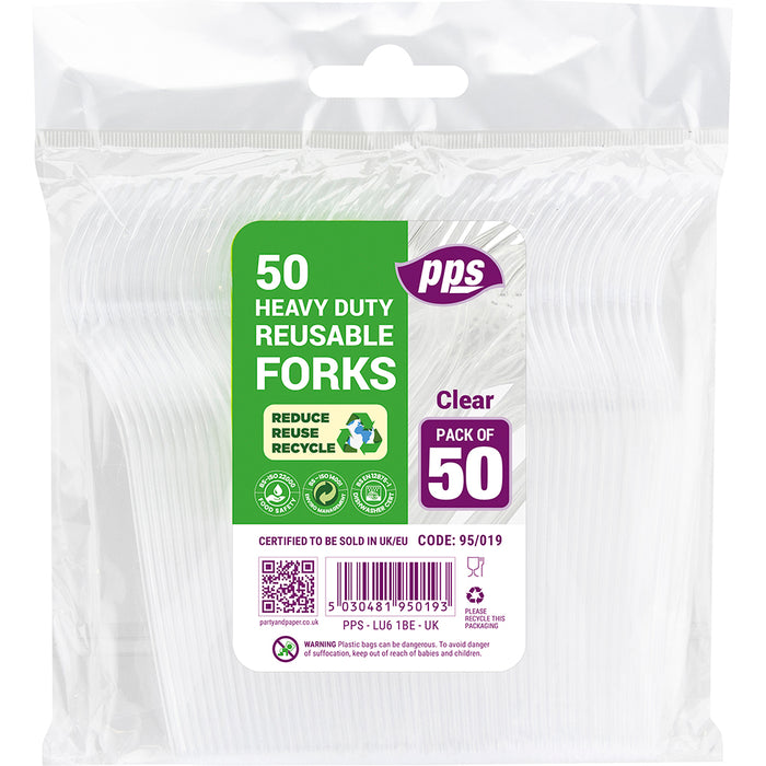 Cutlery Heavy Duty Plastic Forks Clear 50pcs