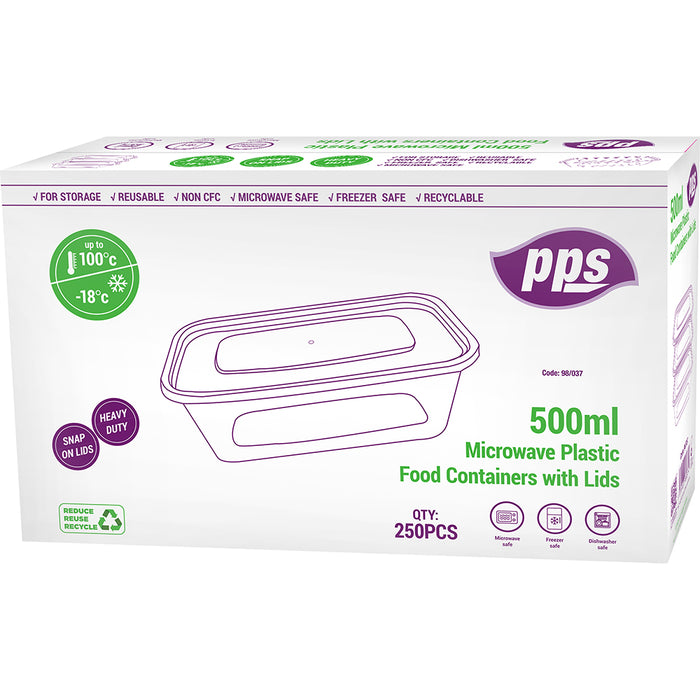 500ml Plastic Food Container/Lid 250pc