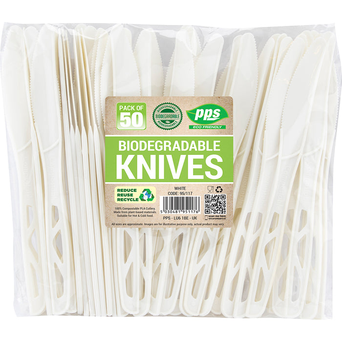 Knife Plastic White Bio Degradable 50pc