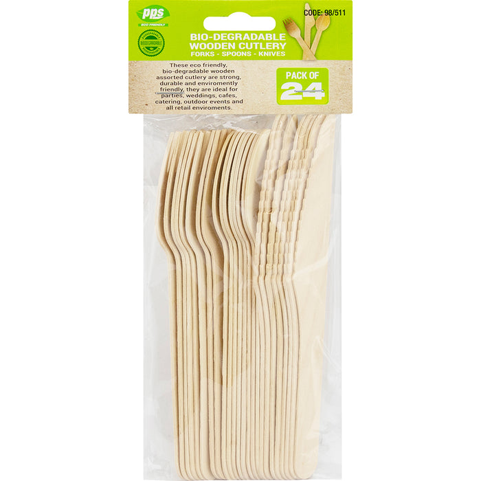 Assorted Wooden Cutlery 24pc