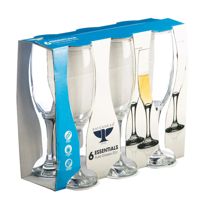 Flute Glasses 22cl 6pc Essentials Sleeve