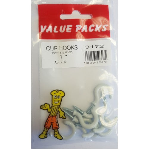 Cup Hooks White 1 1/2"