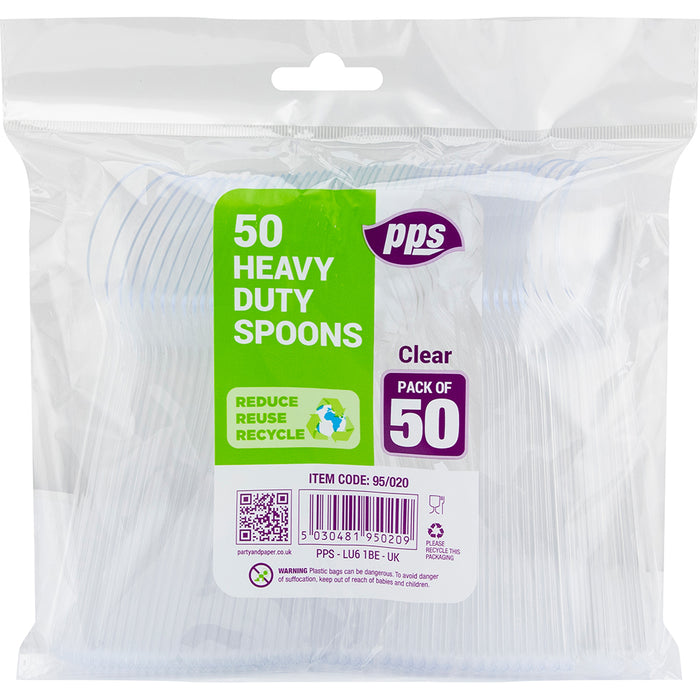 Heavy Duty Reusable Plastic Spoon Clear 50pc