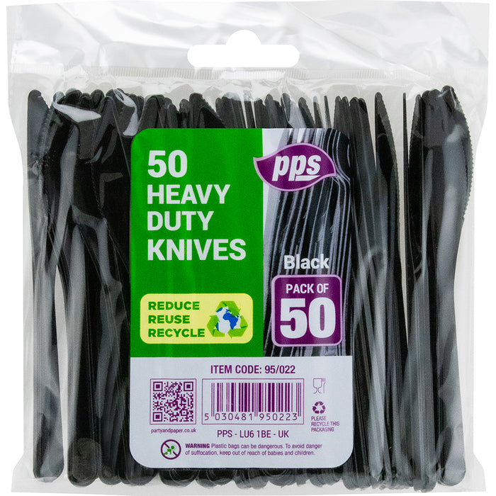 Heavy Duty Reusable Plastic Knive Black 50pcs