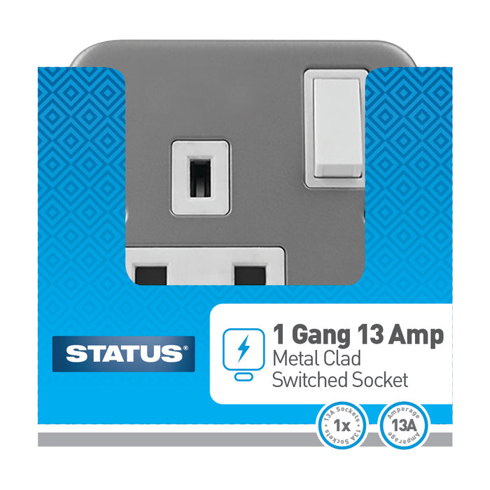 Metal Clad Wall Socket Switched