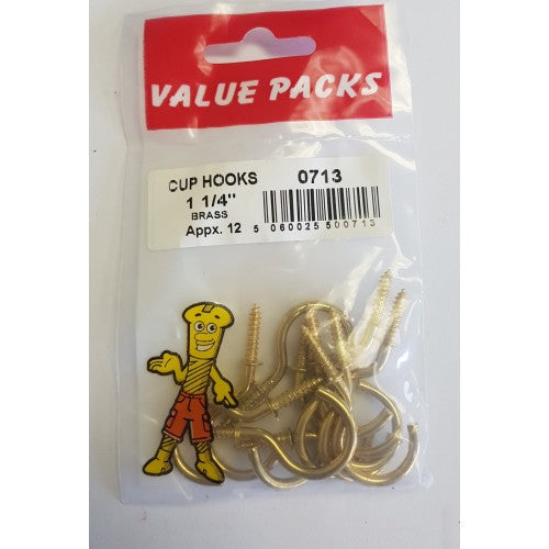 Cup Hooks Brassed 1 1/4"