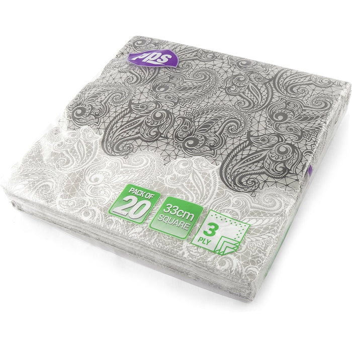 Black & White Paisley Napkin 33cm 20pc