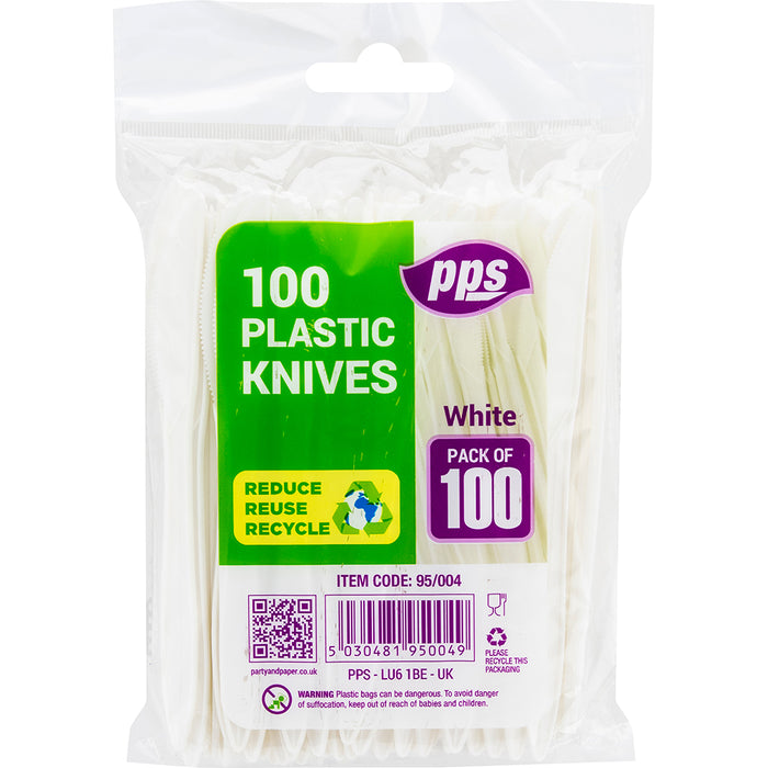 White Reusable Plastic Knife 100pc