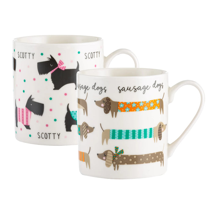 Sausage and Scotty Assortd Fine China Mugs 34cl