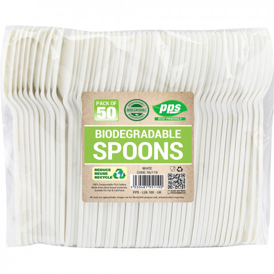 Spoons Plastic White Bio Degradable 50pc