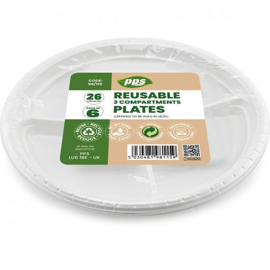 Reusable Plastic 3 Comp Plate 10"