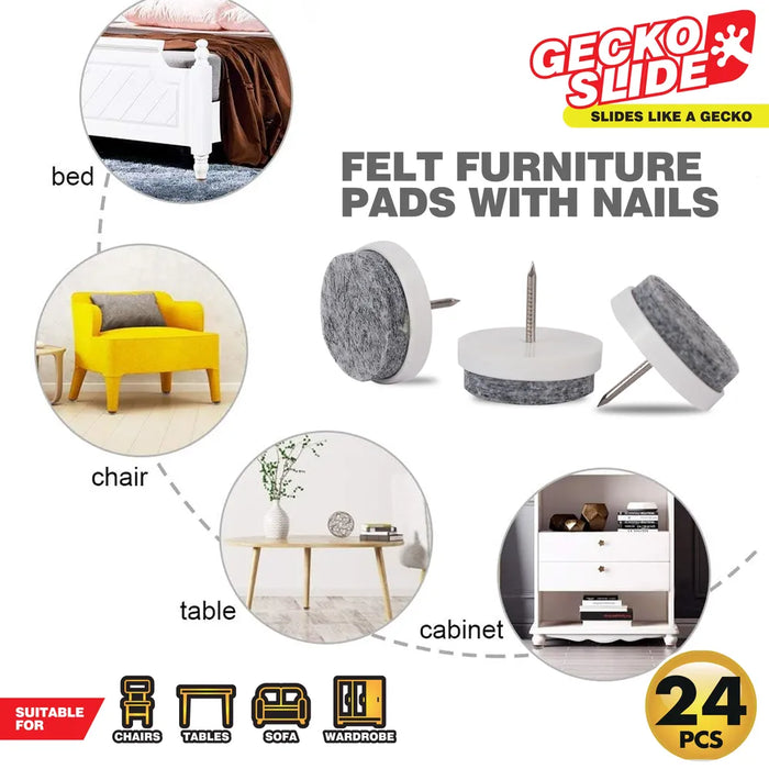 Felt Furniture Pads with Nails 24pc
