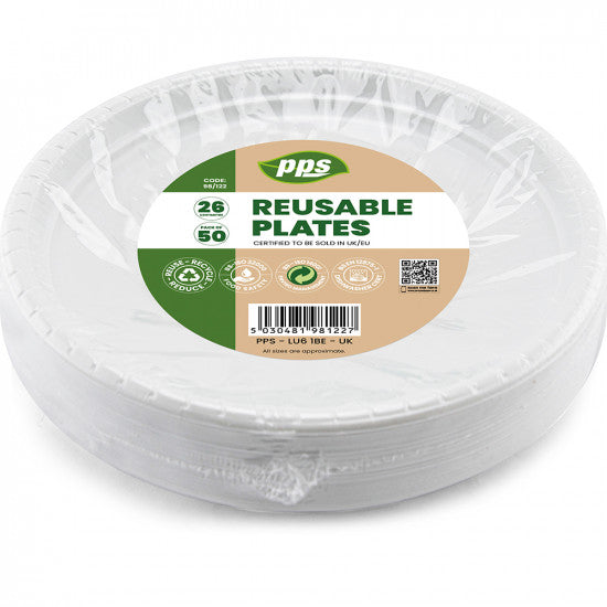 Plastic Plate White 26cm 50pc