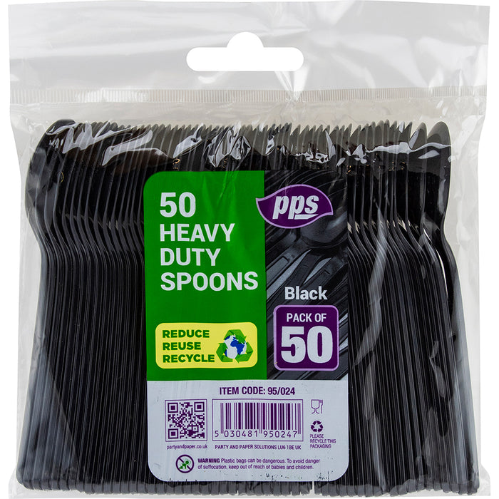 Heavy Duty Reusable Plastic Spoon Black 50pc