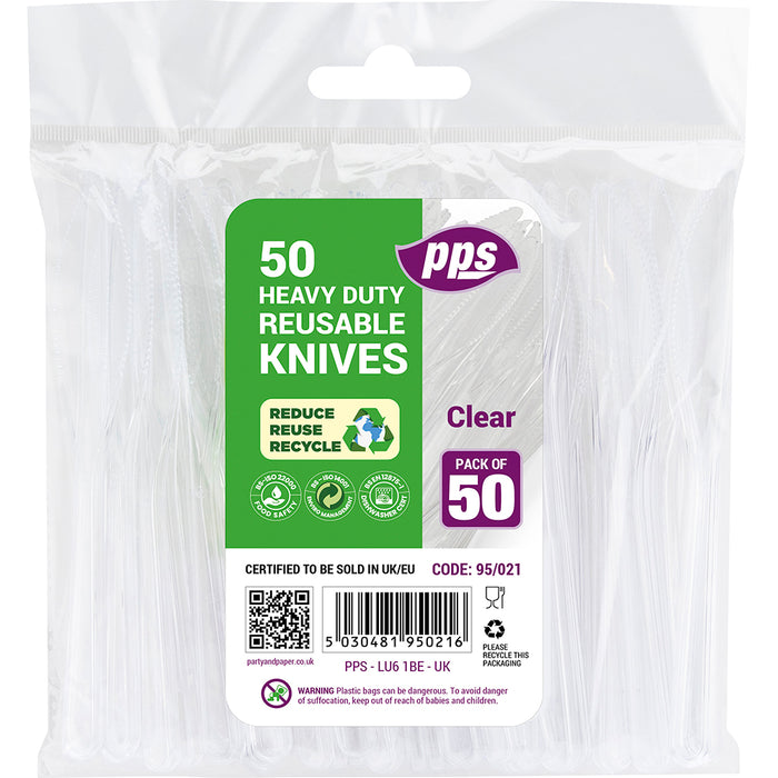 Heavy Duty Reusable Plastic Knive Clear 50pcs