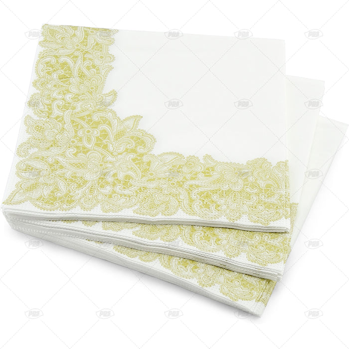 Gold Leaf & White Napkin 33cm 20pc
