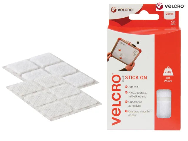 Hook & Loop Stick On Square 24pcs