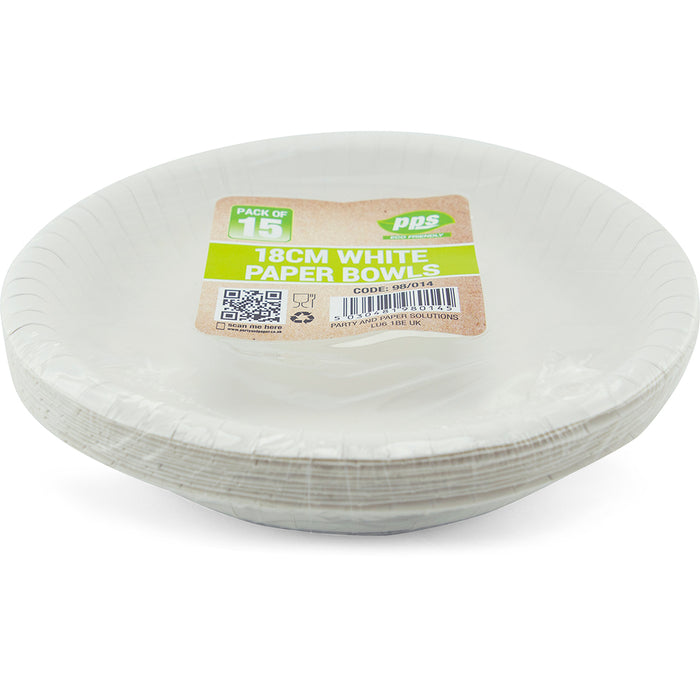 Paper Bowl White 18cm 7" 15pc