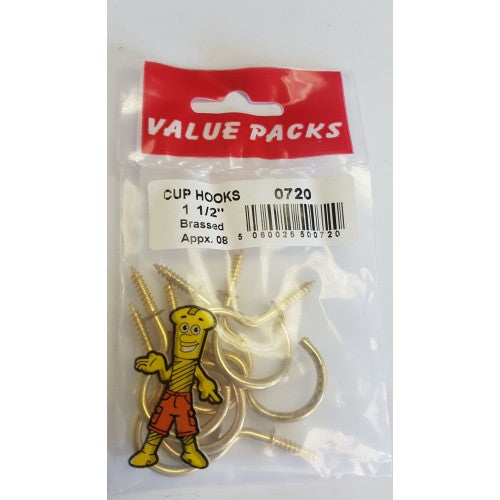 Cup Hooks Brassed 1 1/2"