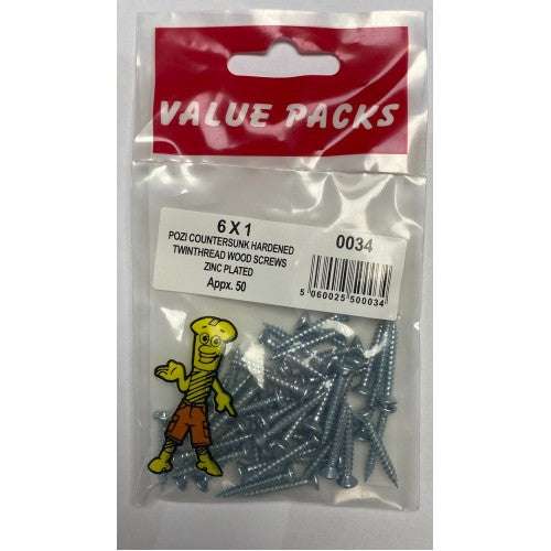 Twinthread Screws 6 X 1"