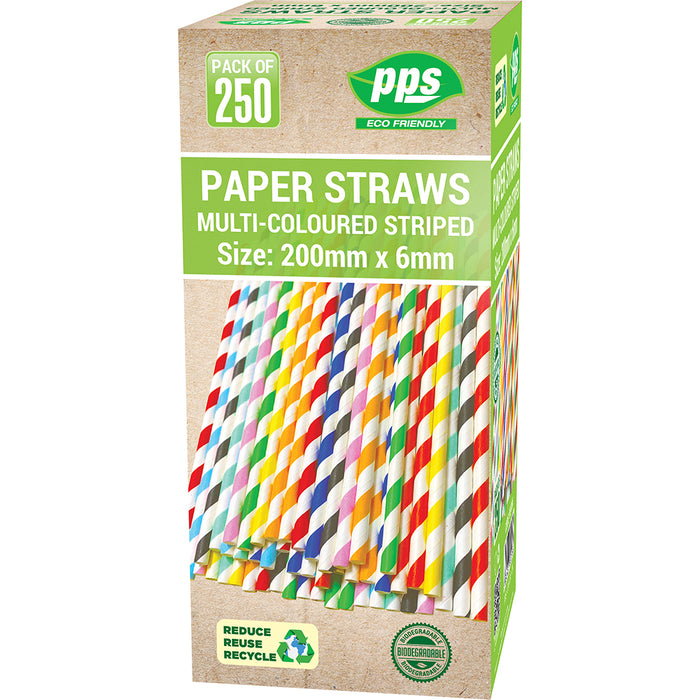 Multi-Coloured Paper Straw 250pc