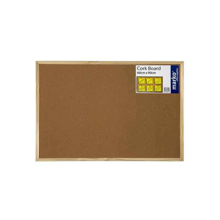 Wooden Frame Cork Notice Board - 60cm x 90cm