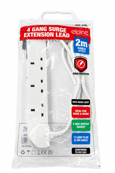 4 gang surge extension lead 2m