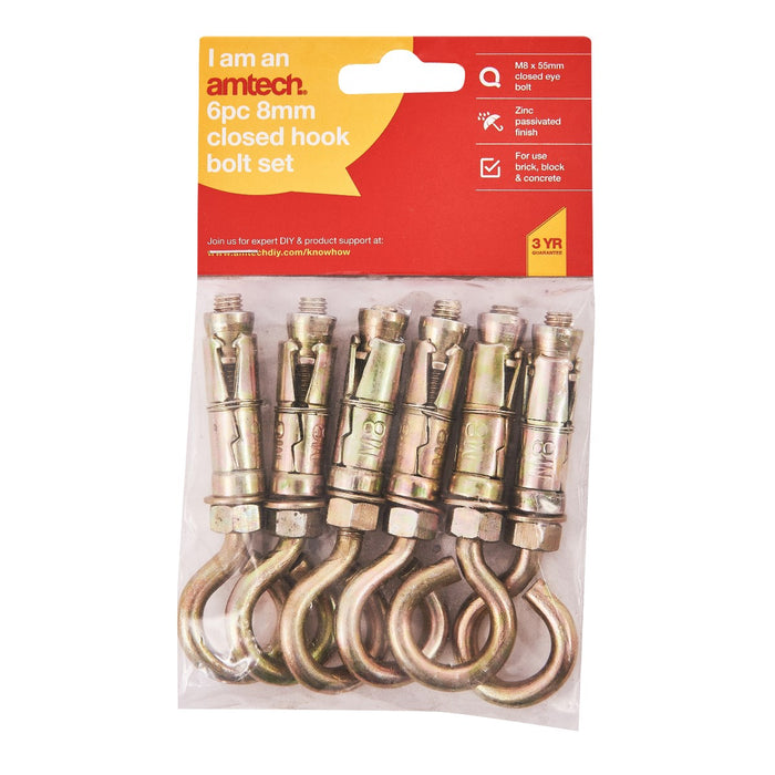 Closed Hook Bolts 8mm 6pc