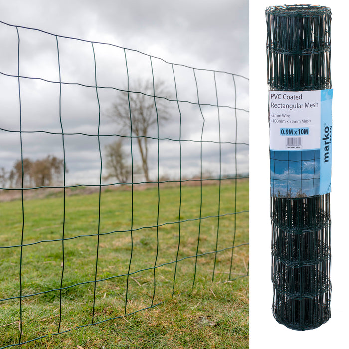 Green PVC Coated Rectangular Mesh - 0.9M x 10M
