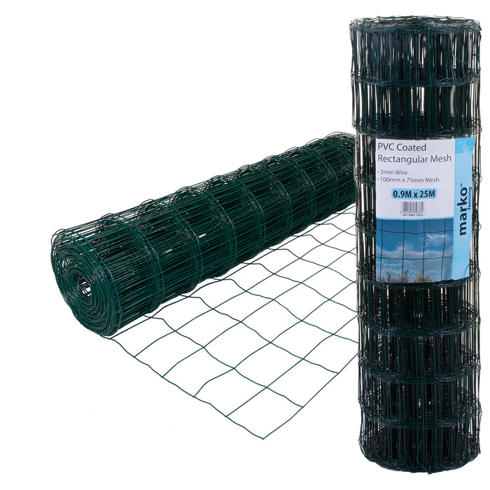 Green PVC Coated Rectangular Mesh - 0.9M x 25M