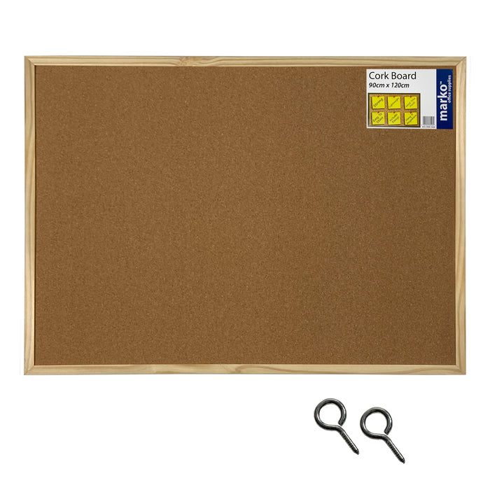 Wooden Frame Cork Notice Board - 90cm x 120cm