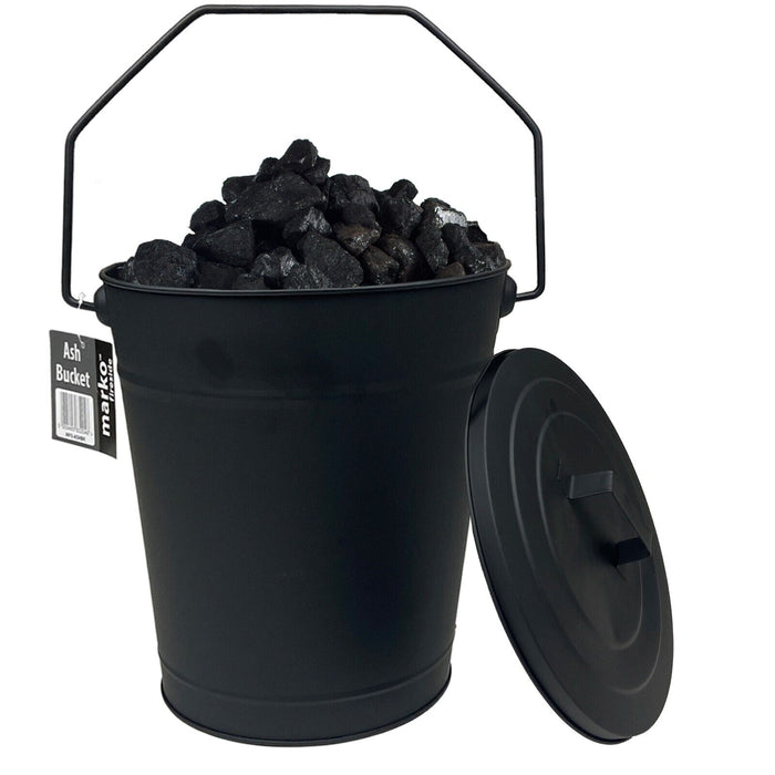 16L Steel Black Ash Bucket with Lid