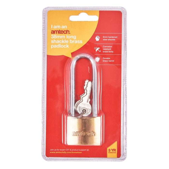 Brass Padlock Long Shackle 38mm