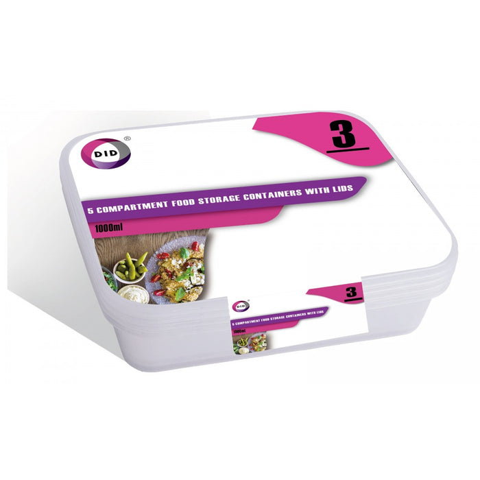 3pc 5 compartment food storage containers with lids
