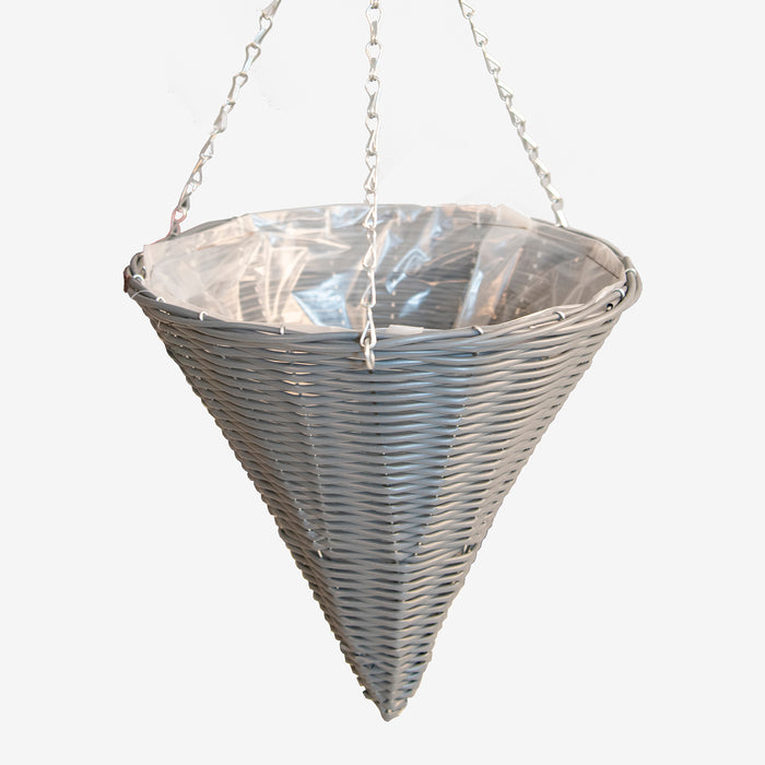 14" Cone Willow Hanging Basket - Grey