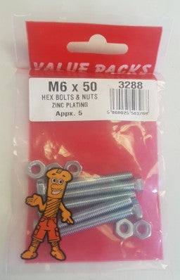 Hex Bolts & Nuts M6 X 50