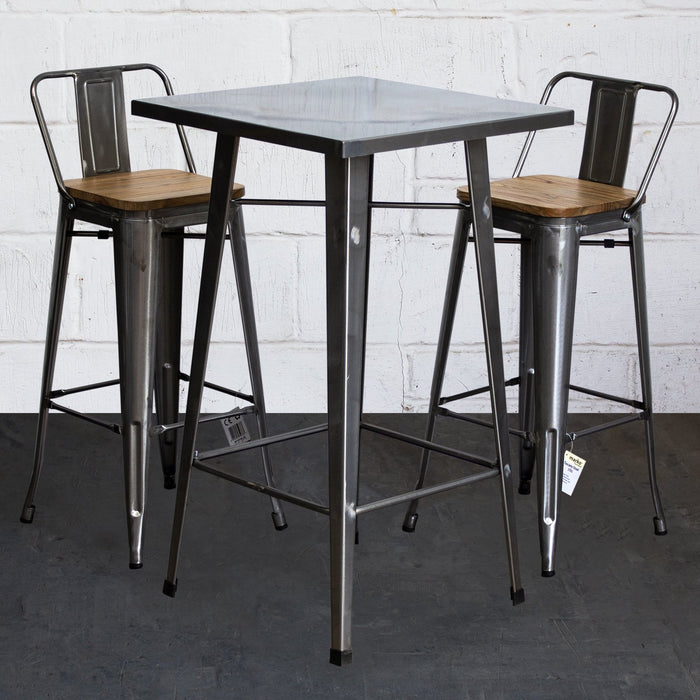 3PC Laus Table & Tuscany Bar Stool Set - Steel