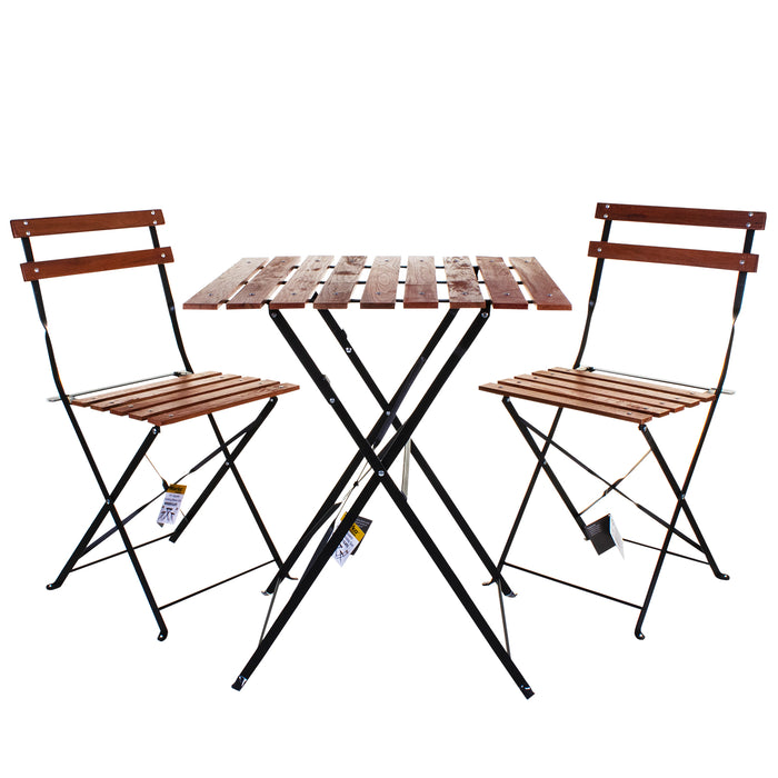 3PC Slatted Wood Folding Bistro Set