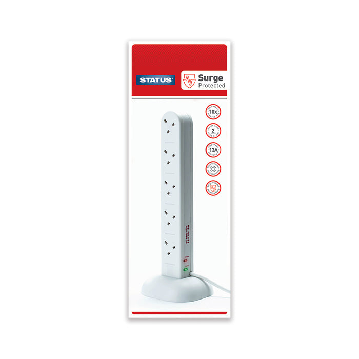 Surge Protected Tower Extension Socket White