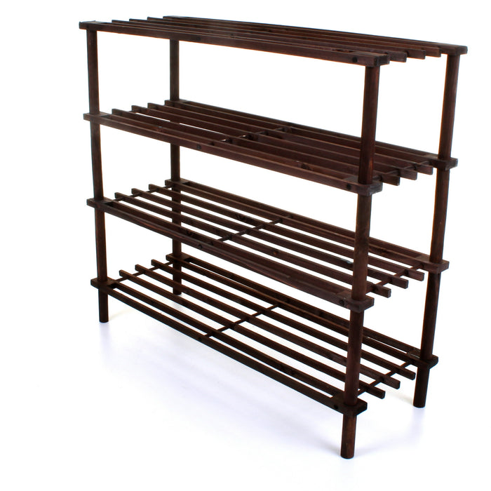 4 Tier Wooden Shoe Rack - Walnut